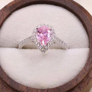 Radiant Ice Cut Pink Teardrop 925 Silver Engagement Ring